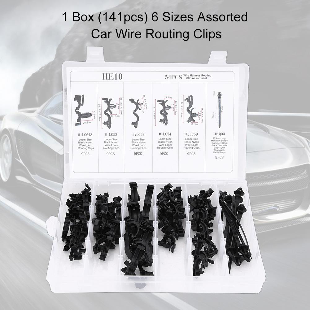 54pcs 6 Sizes Assorted Car Wiring Harness Wire Routing Clip Convoluted Conduit Clip