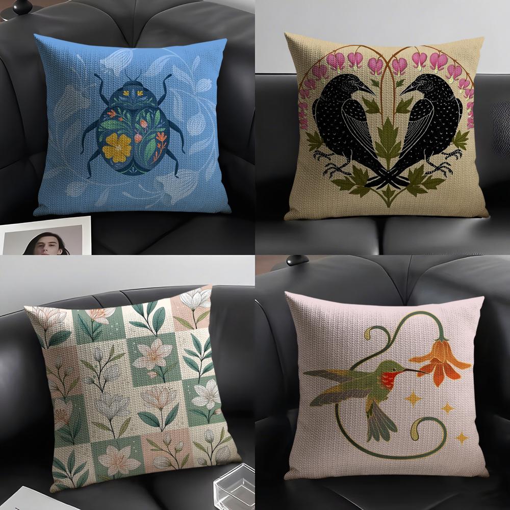 Butterfly, Bird And Flower Print Pillow Case Home Living Room Decoration Linen Pillowcover Pillow Cases Cushion Cover