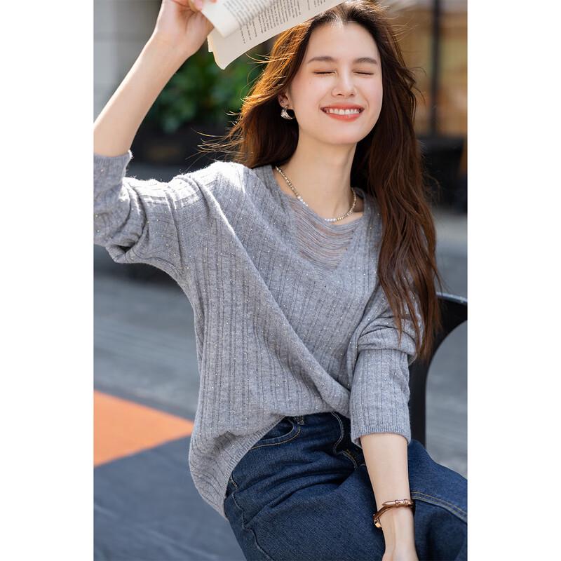 

Mocana Ribbed Rhinestone Wool Knit Sweater One Size