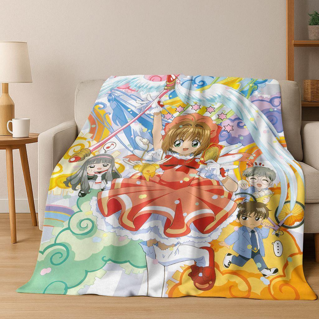 Cute Cartoon Card Captor Sakura Magic Girl Anime Art Flannel Blanket,Cozy Soft Throw Blanket for Home Bedroom Bed Sofa Cover Kid