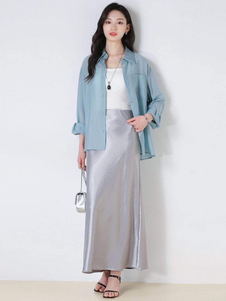 Summer Satin Slimming Bias Cut A-line Mermaid Skirt for Women