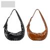 Autumn and Winter Oil Wax Skin Half Moon Bag Rivets Single Shoulder Underarm Bag Women's Simple Dumpling Bag Commuter Handbag