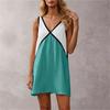Women's Casual V Neck Loose Fit Sleeveless Dress Color Block Mini Dress Summer Beachwear Lightweight Comfortable