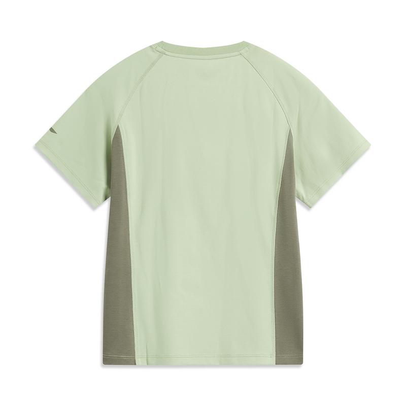Li Ning CF Outdoor Series Solid Color Cool Comfort Skin-Friendly Antibacterial Short Sleeve T-Shirt Women Tops Bean-Paste-Green ATSV196-5