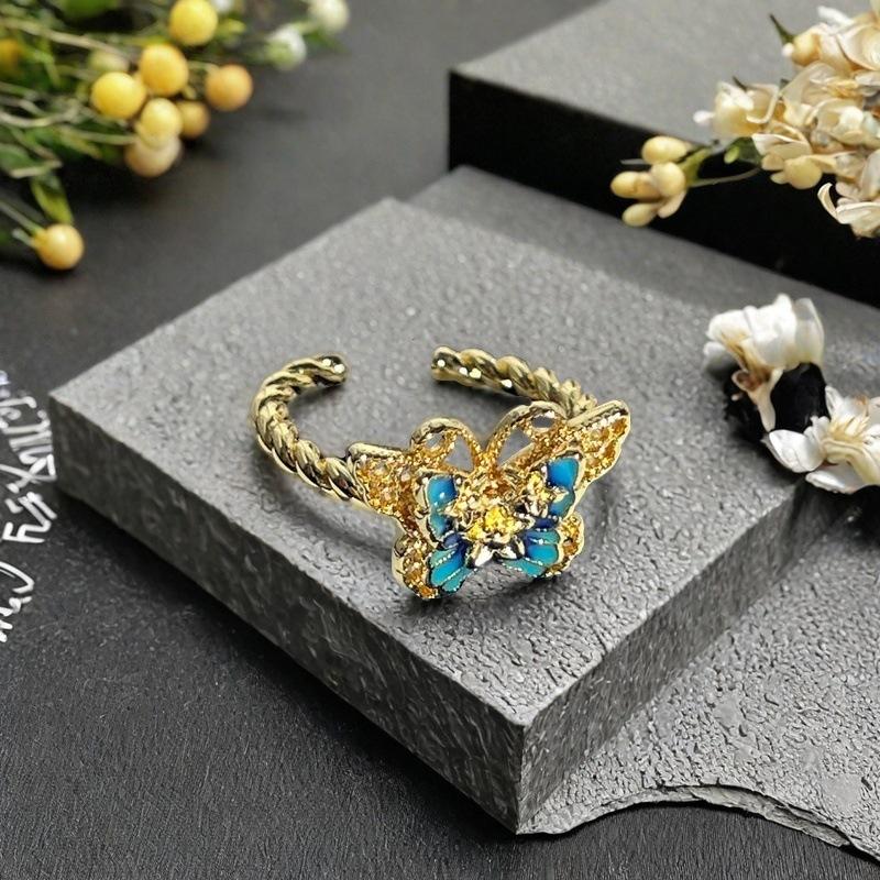 

Эмалированное Кольцо-Бабочка с Каплями Масла Четырехлистник Открытое Кольцо Нишевый Дизайн Личность Легкая Роскошь Высококачественное Кольцо Женское Adjustable opening