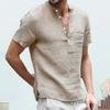 Men's Cotton Linen Short Sleeve Stand Collar Shirt