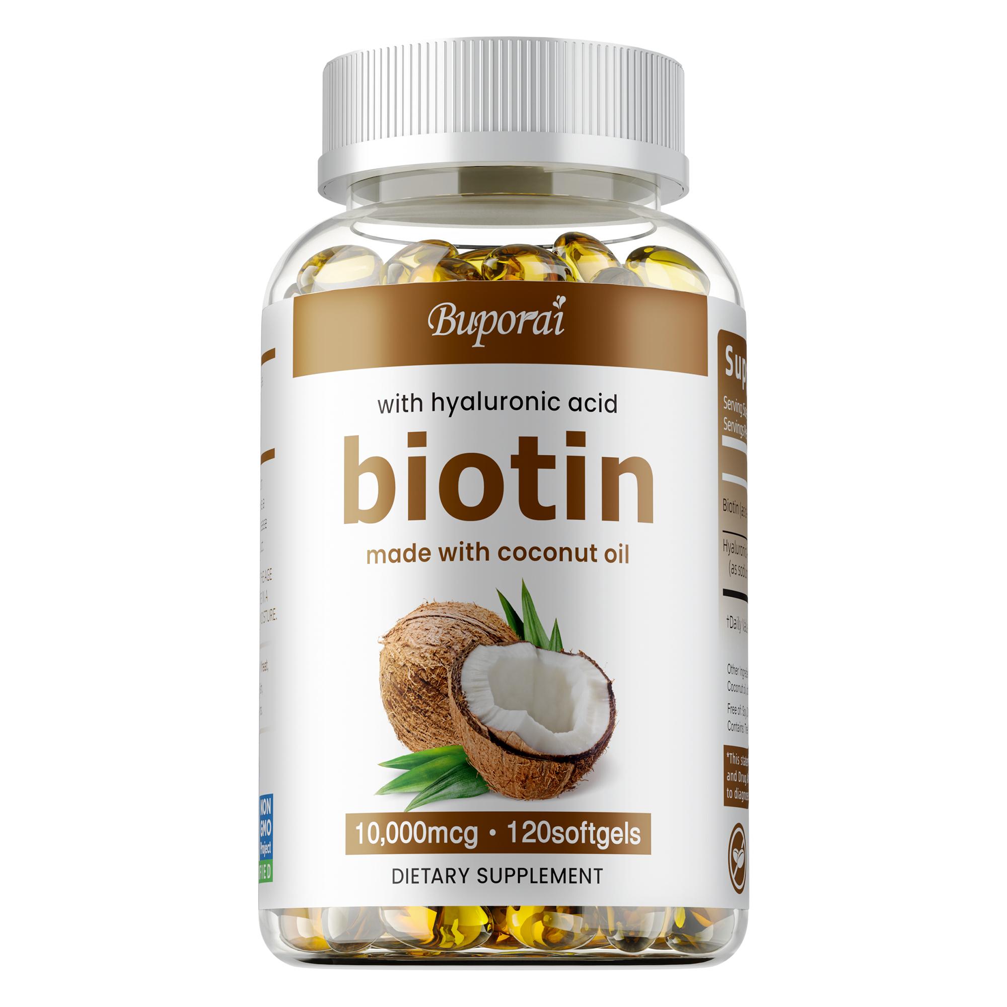 Biotin capsules, 10,000 mcg, virgin coconut oil, natural supplement, suitable for both men and women. 120*1