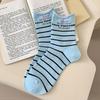 Women's Sports Mid-calf Socks, Cotton Mid-calf Long Calf with Horizontal Stripes and Rolled Fringes, Casual Socks for Autumn and Winter