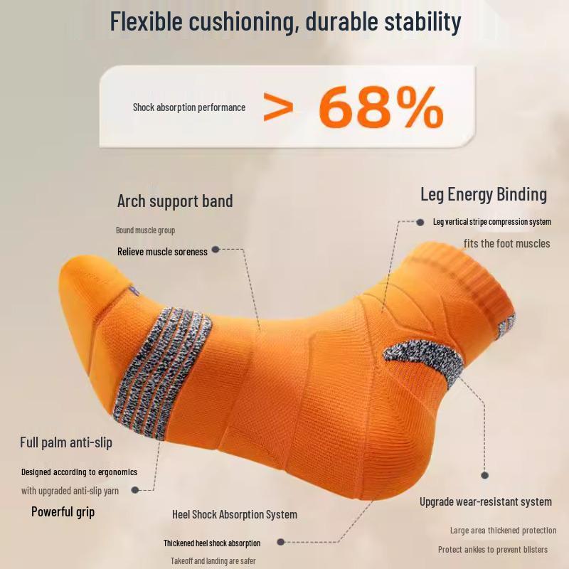 Men's Marathon Performance Running Socks - Thickened Terry Bottom, Wear-Resistant, Ideal for Basketball & Badminton Sports