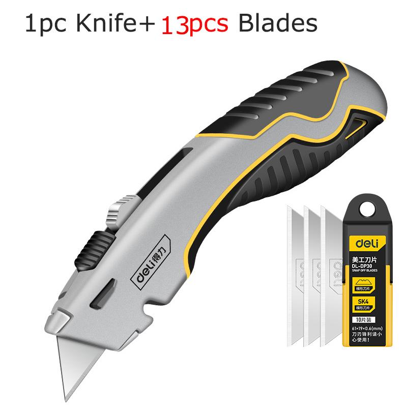 Deli Heavy-duty Stable Retractable Art Utility Knife Zinc Alloy Cutter Professionnel Wallpaper Wrap Faca Art Supplies Stationery