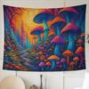 Psychedelic Mushroom Tapestry Fantasy Forest Wall Hanging Colorful Trippy Decor Cottagecore Nature Art