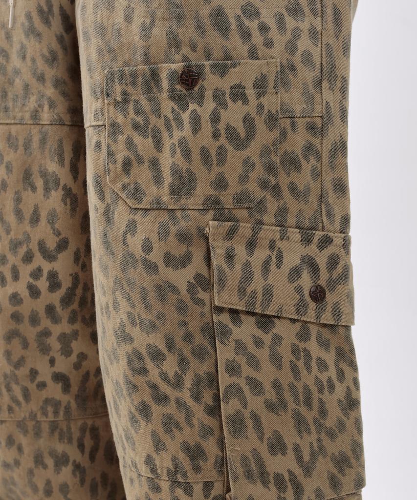 Leoninghai Leopard Elastic Cargo Pants [Beige]