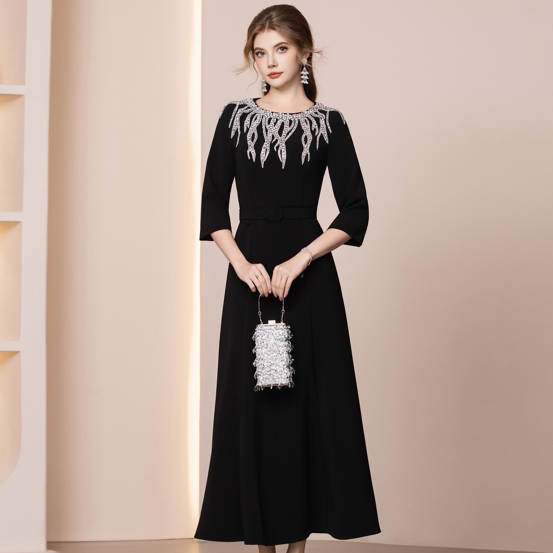 Zhi Li Elegant Red Beaded Cinched Waist Long Dress - 2026 Spring Collection 2XL