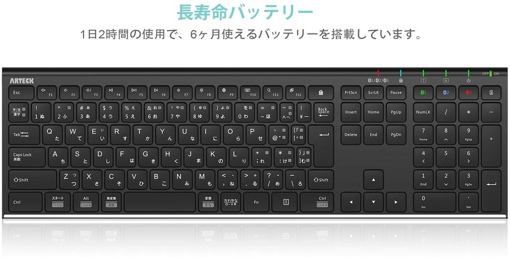 Arteck Bluetooth Japanese Stainless Compatible with Windows Tablet Rechargeable Can Be Used for 6 Months Keyboard, Layout, Multi-Device, Steel,