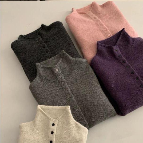 Soft Comfortable Stand-Up Collar Sweater Cardigan Women Simple Single Breasted Cardigans Coat Autumn Solid Knitted Outerwear