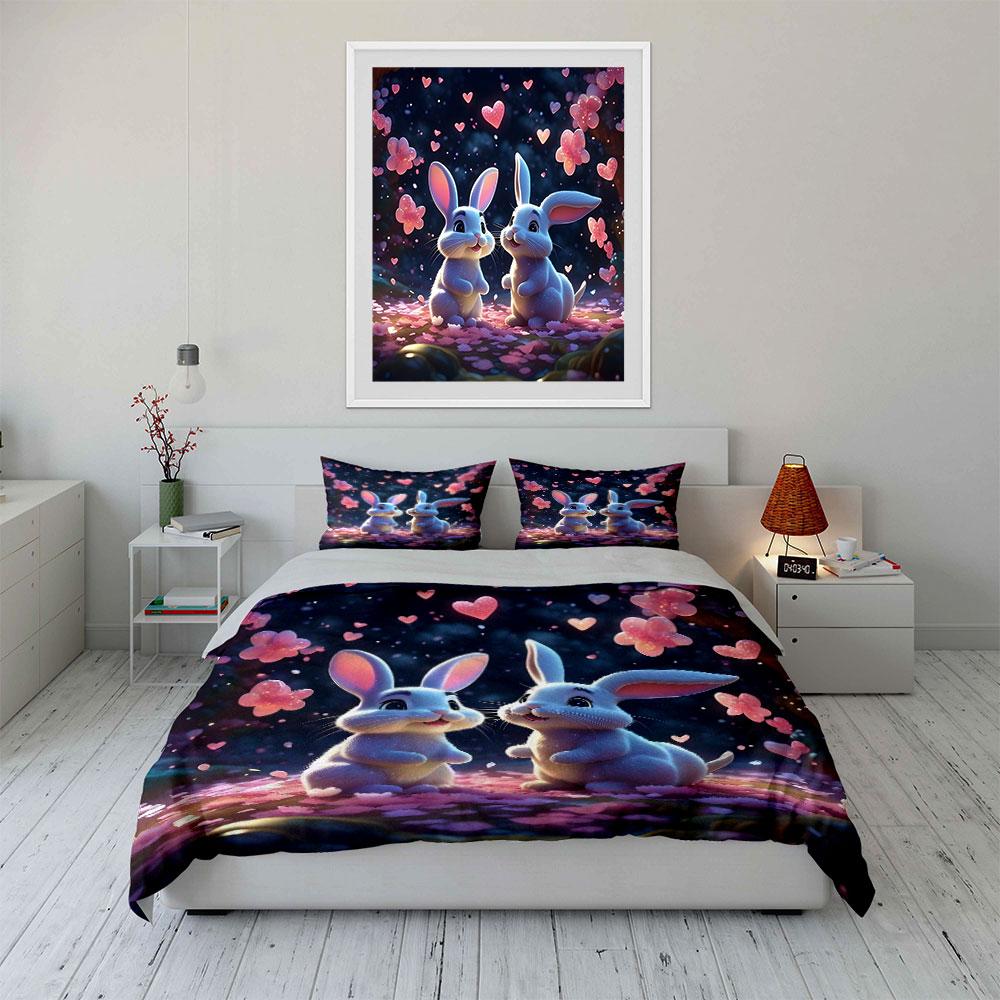 Romantic Rabbit Decoration Set For Couples Exquisite Three-Piece Bedding Set Gift For Kids And Adults
