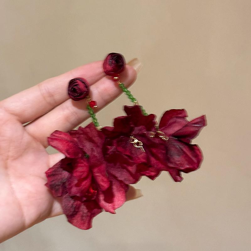 

Романтичные Ретро Преувеличенные Серьги-подвески с Красной Розой для Женщин Атмосферные Имитация Цветка Отпуск Темперамент Серьги