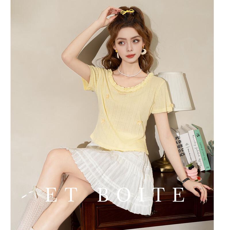 Women s Sweet Lace Collar Bow Short-Sleeve T-Shirt L