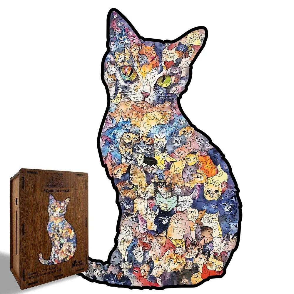 

Vintage Morandi-colored Cat-shaped Puzzle Piggy Bank, Macaron Color Small Cat Puzzle Ornaments Cute Cat Jigsaw Puzzle M Size-Regular Version