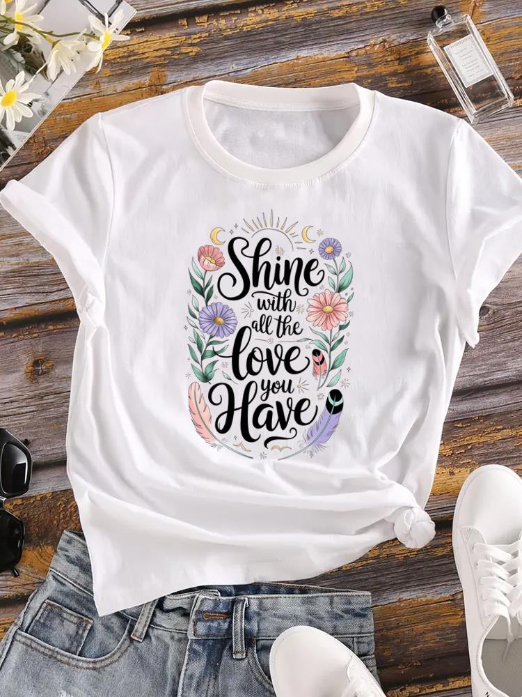 (Asian Size) T Shirt Printed Women Tee Clothing Letter Style Cute 90s Casual Fashion Lady Female Top Graphic Short Sleeve T-shirts