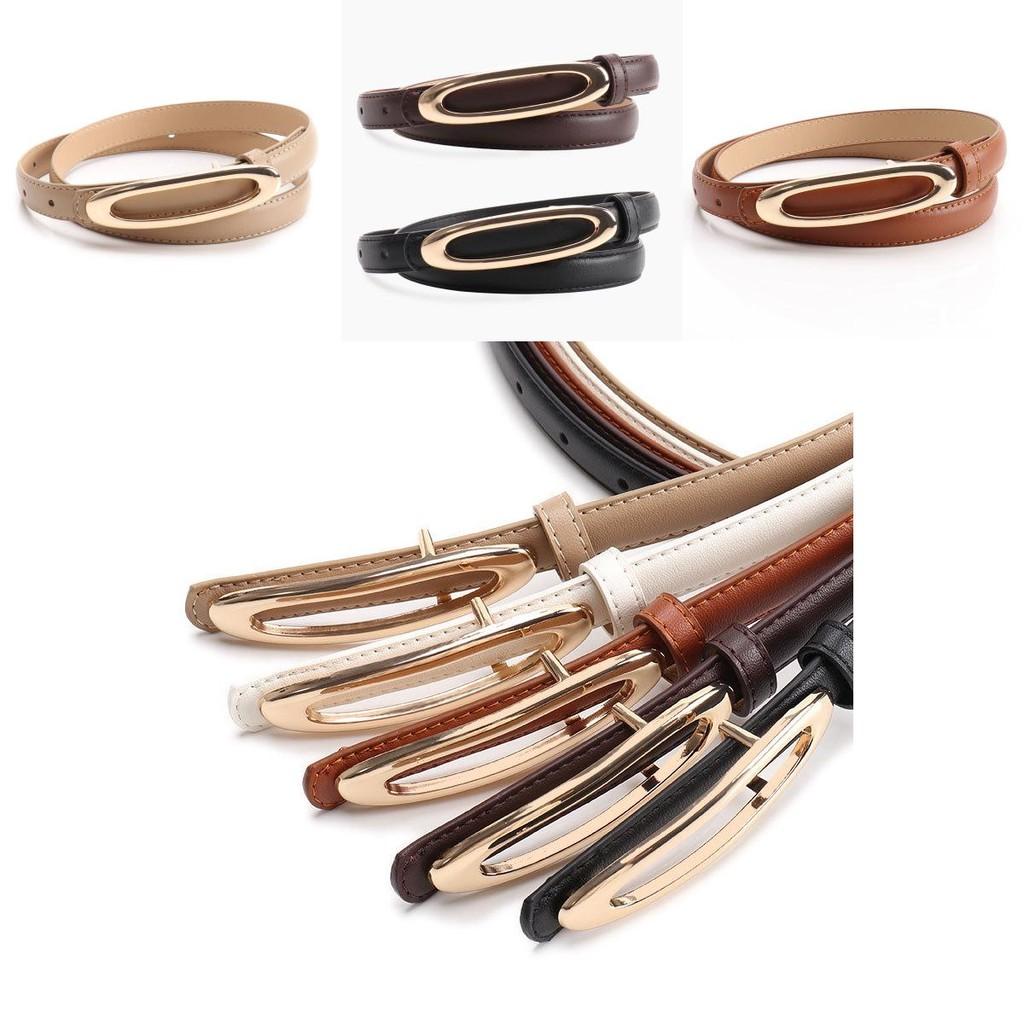 Women Thin Leather Belt With Elliptical Buckle For Jeans And Dresses Autumn Style