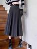 Women's Plus Size Academic Style Pleated Woolen Skirt - High Waist Slimming, Anti-Exposure Design