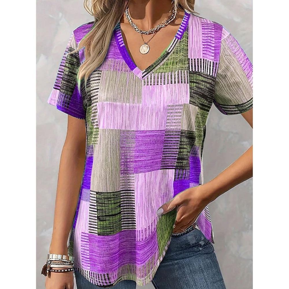Women's T-Shirt Blouse Graphic Bohemia Vintage Western Short Sleeved V-Neck Regular Tops Daily Print Tee Apricot Summer Spring