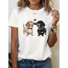 Two Kissing Dachshunds Red Heart Cute Dog Print White Women TShirt