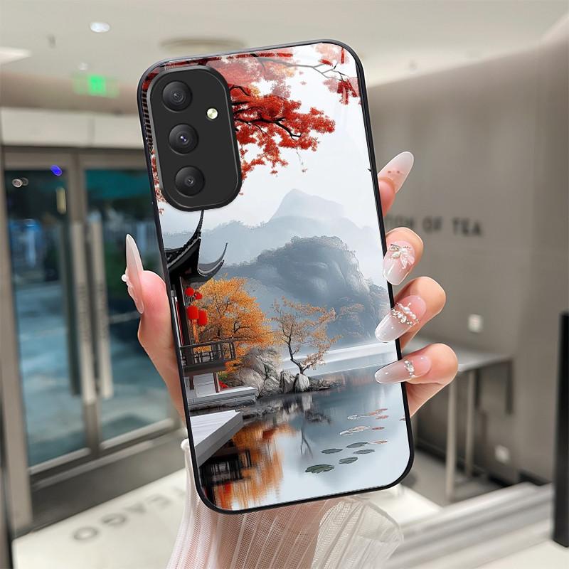 

Beautiful Flower Cute Cartoon Cats Case For Samsung Galaxy A54 A34 5G Tempered Glass Phone Case Protective Back Cover Hard Shell Samsung A54 5G