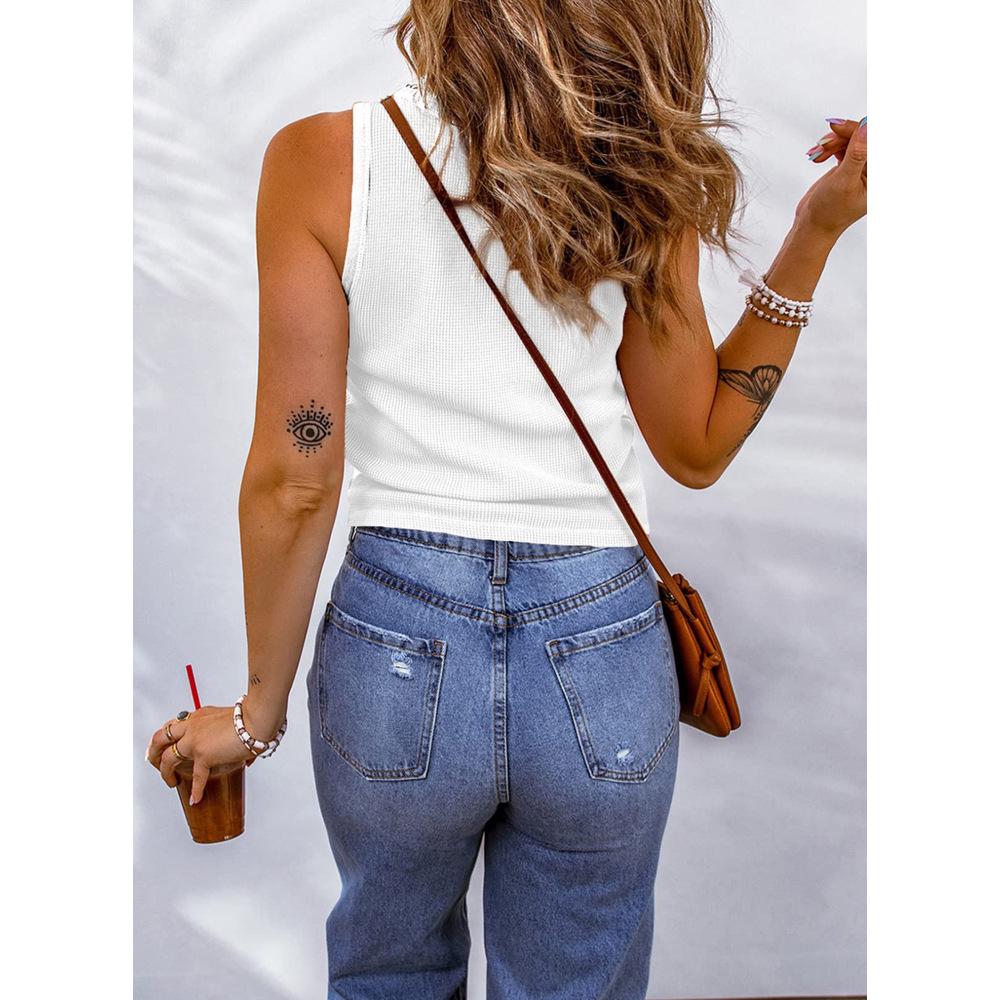 2023 Women's Spring & Autumn Vest: Comfortable Casual Solid Color U-Neck T-Shirt