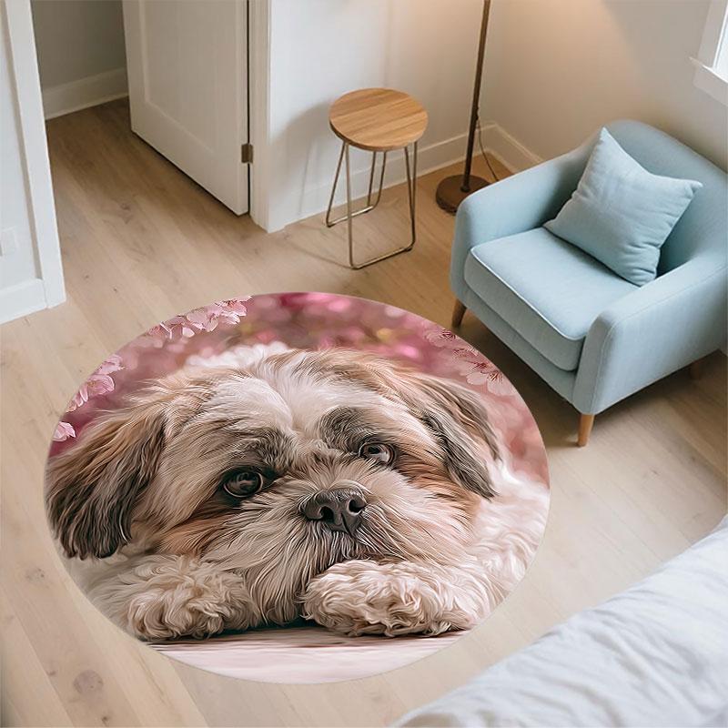 Cute Shih Tzu Pattern Round rug,Carpet Rug for Living Room Bedroom Playroom ,Non-slip Floor Mat,Holiday Gifts and Birthday Gifts.