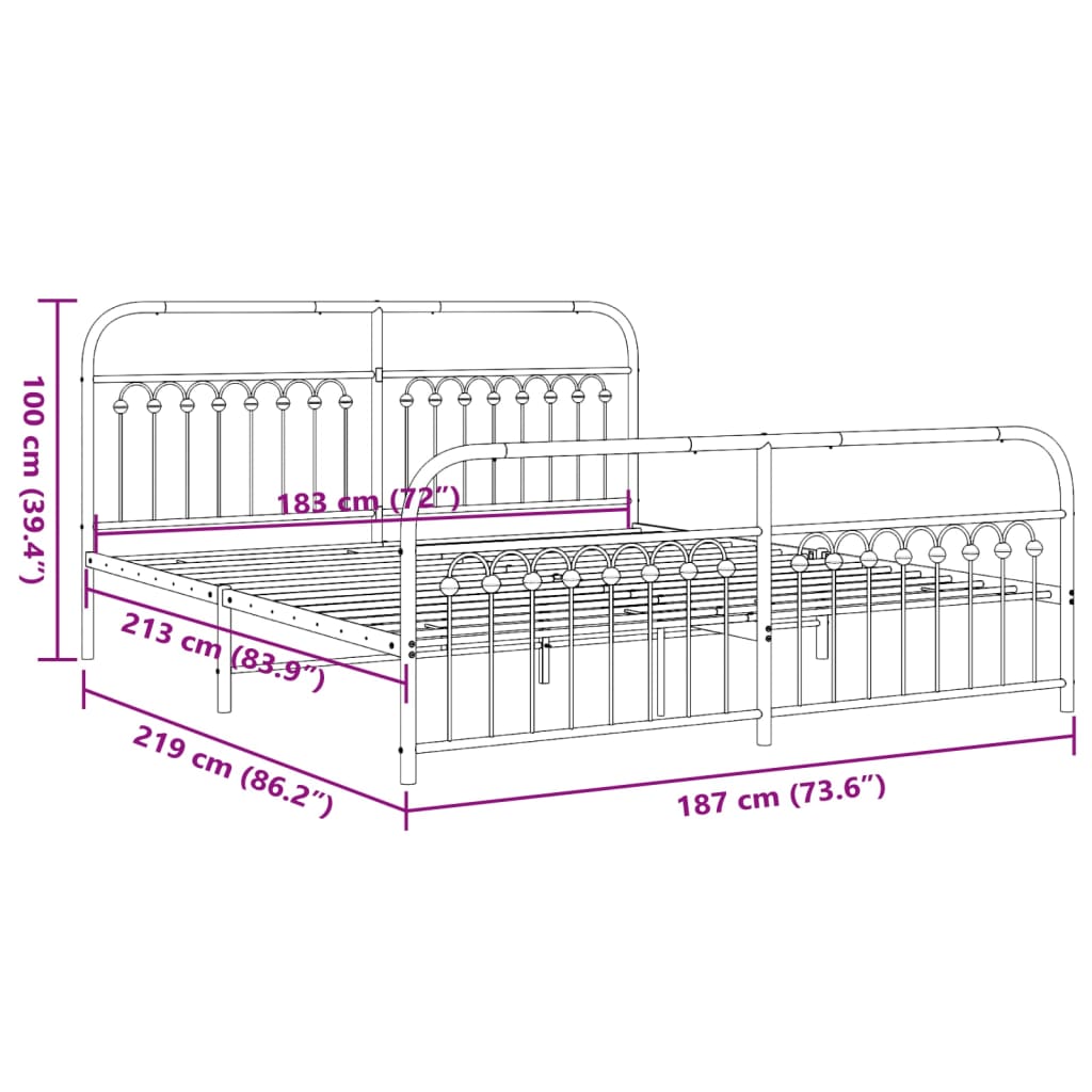 Metal Bed Frame with Headboard and Footboard Black 183 X 213 Cm