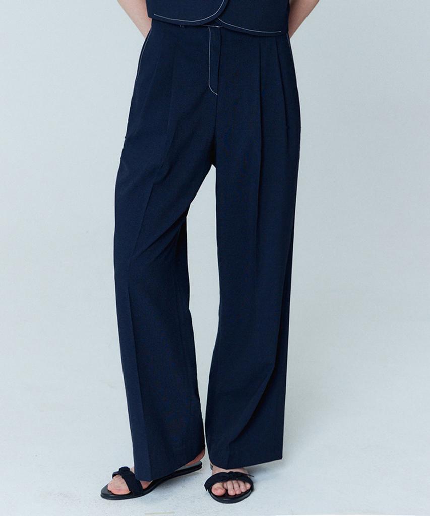 OPENING SUNSHINE Puff Sleeve Crop Jacket_Two-Pleat Wide Pants Set_Navy