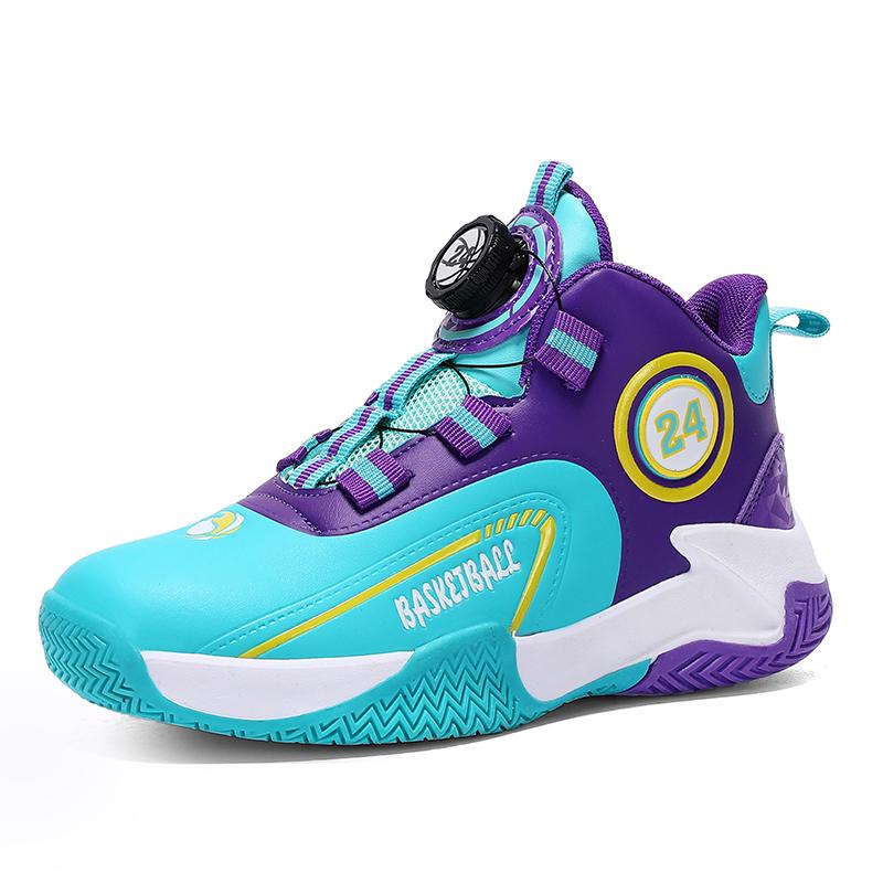 Herbst/Winter Kinderleder Drehverschluss Basketballschuhe für Jugendliche und Kinder Sport Professionelle Basketballschuhe
