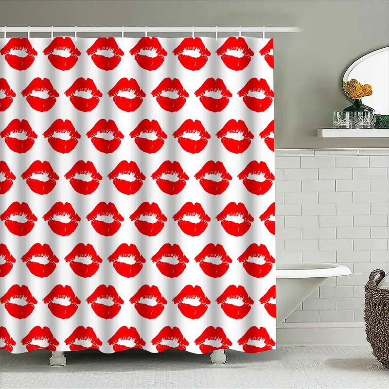 Vibrant Red Lip Print Shower Curtain Waterproof Bathroom Decor Home Decoration Diy Fabric Backsplash Wall Coverings Modern Desig