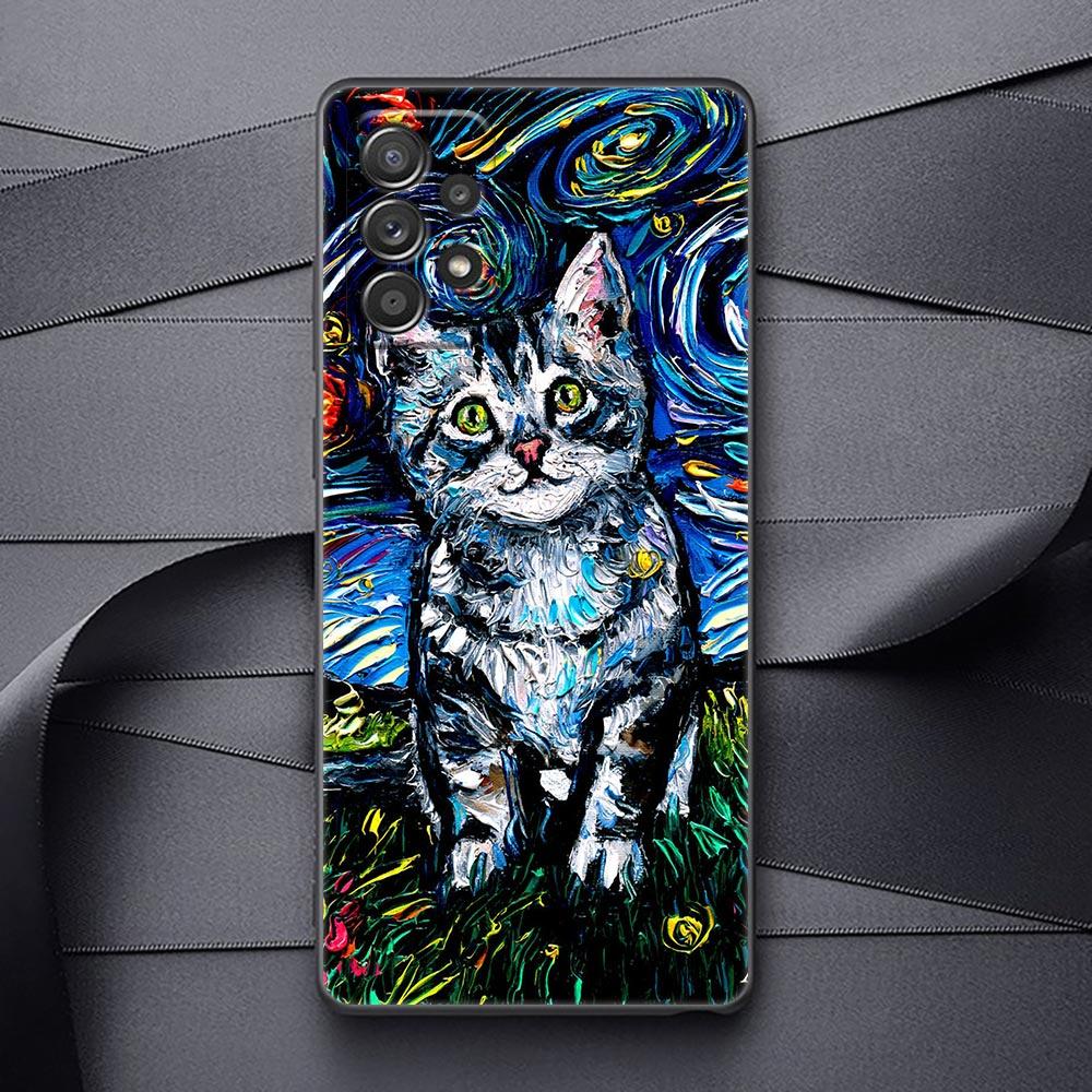 Oil Painting Phone Case For Samsung Galaxy A32 A33 A31 A23 A22 A21S A13 A12 A11 A03 A02 5G Cases Cover Cat Van Gogh Starry Night