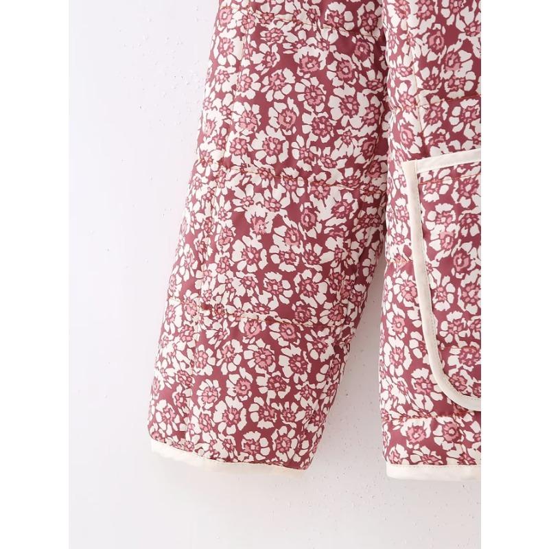 DAFIFY Women's Fashion Casual Flower Pattern Print Autumn Winter Long Sleeve POLO Neck Jackets & Coats