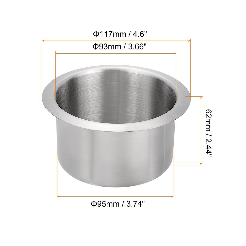 uxcell 201 Stainless Steel Cup Holder x Drink Can Holder for Poker Car Cup Holder Silver Drop-In 2.44" 4.6" Tables, Sofa, Boat, Insert,