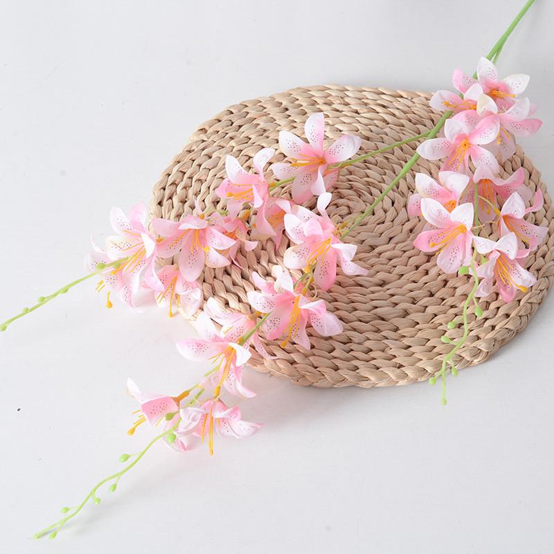 High Branch Lilies Artificial Flowers For Home Wedding Decor With Silk Material And Realistic Design