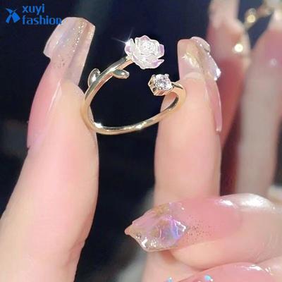 2023 New designedElegant Camellia Ring Crystal Gold Rings for Women Jewelry Accessories