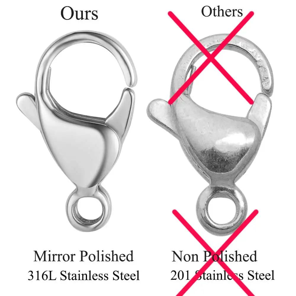 10pcs/lot Gold Mirror Polished 316L Stainless Steel Lobster Clasp 9-19mm Diy Jewelry Clasps for Necklace Bracelet Making