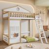[N622D161516W] Etagenbett, mit Treppe, mit Absturzsicherung und Rausfallschutz, Kinderbett mit Dach und Fenster, Kiefer+MDF, Weiß+Natur, 90x200cm