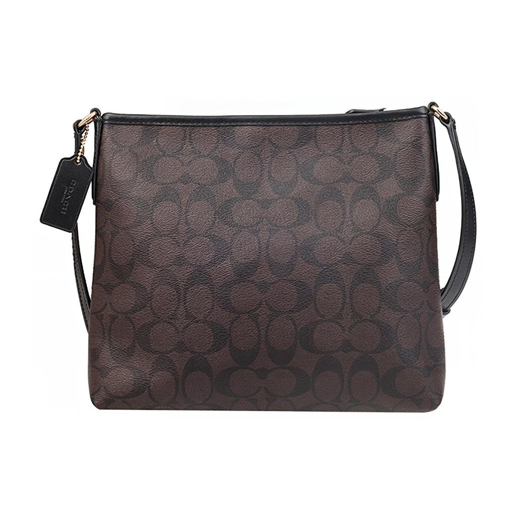 Coach File 26 Classic Monogram Logo Print Zipper Closure PVC Document Bag Women Shoulder Bag Dark-Brown 29210-IMAA8