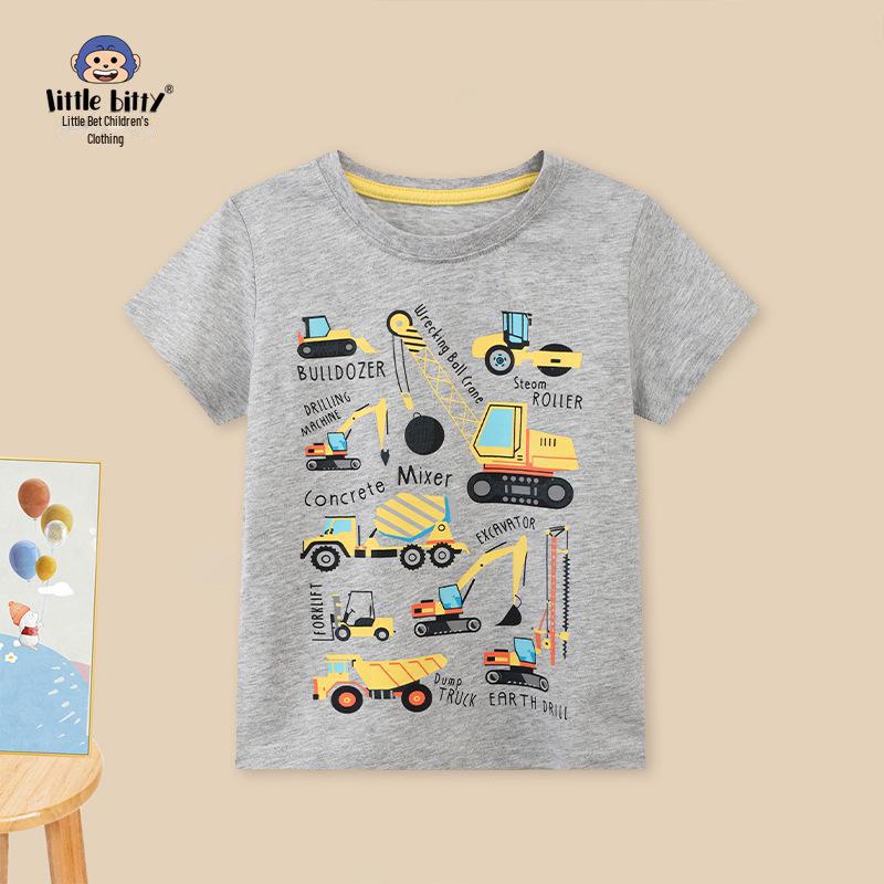 2024 Ocean Shark Boys' Cartoon Round Neck T-Shirt, Short Sleeve, Summer Collection