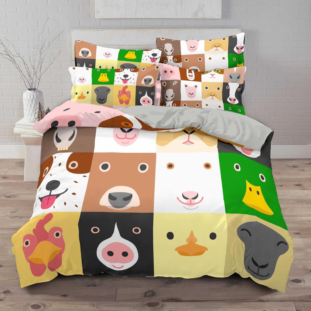 Sada 3D kresleného povlečení se zvířátky se složenou přikrývkou a povlakem na polštář 2 nebo 3 kusy AU240 * 270 nadrozměrná domácí dekorace