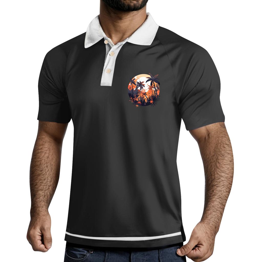 Men's  Golf Shirt Casual Sports V Neck Ribbed  Collar Short Sleeve Fashion Casual Solid Color Plain Spring & Summer Regular Fit