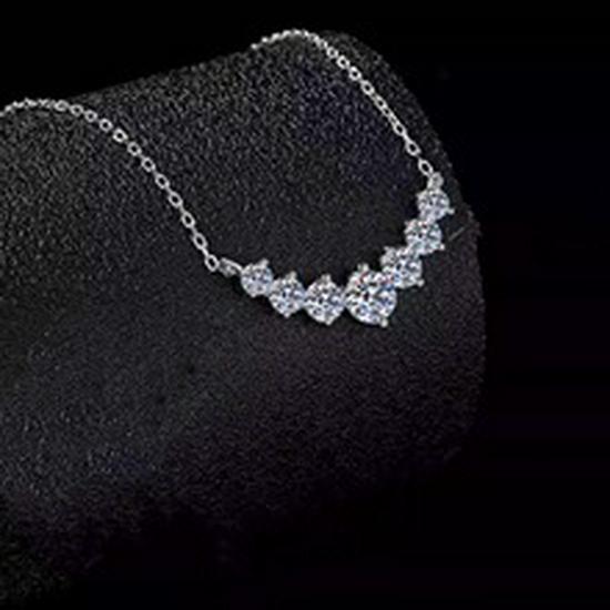 Elegant Women's Moissanite & Zirconium Silver Pendant Necklace - Shiny Choker Chain