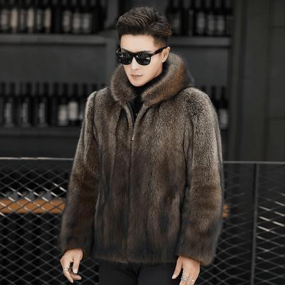 Winter Thick Imitation Fox Fur Grass Jacket Men's Hooded Mid Length Jacket