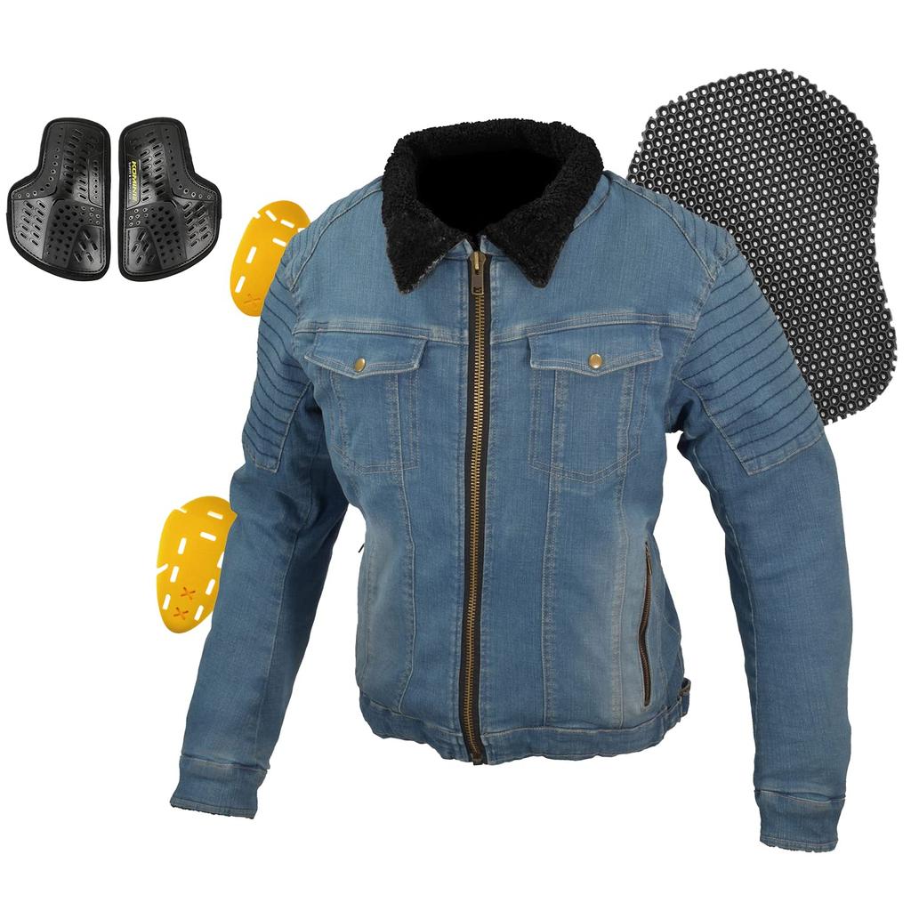 KOMINE Motorcycle Lotect Denim Flight Jacket Jeans Washed Indigo L JK-617