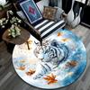 White Tiger with Falling Leaves Round Area Rug,Carpet Rug for Living Room Bedroom Sofa Playroom Decor,Non-slip Floor Mat